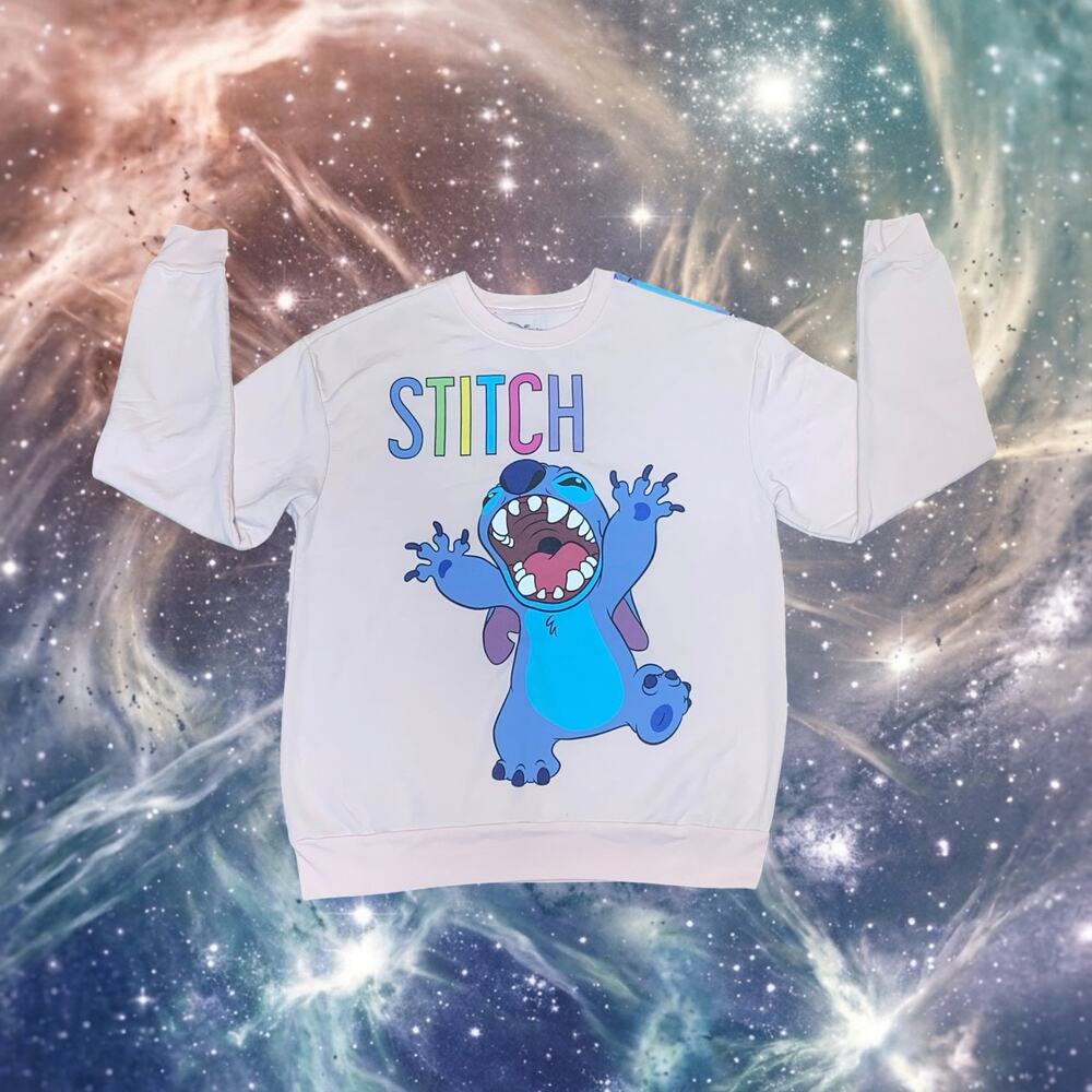 Disney Stitch Medium Fleece Crewneck Sweatshirt Double Sided Print
